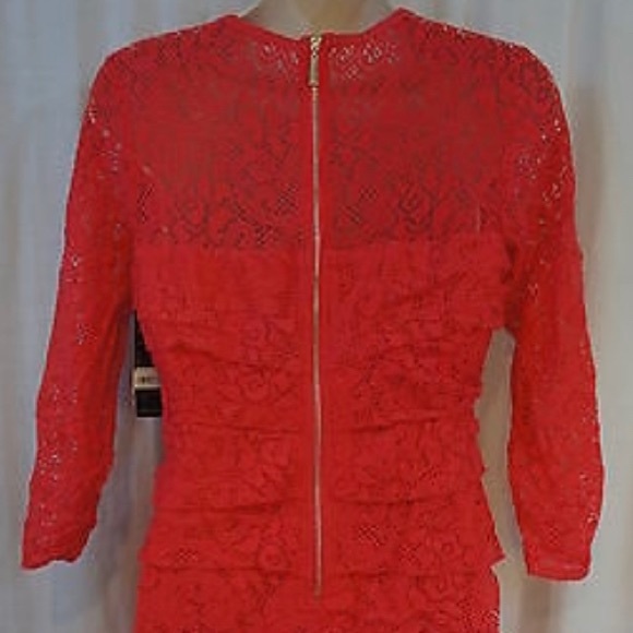 NWT Laundry by Shelli Segal Dress Sz 6 Dark Geranium 3/4 Sleeve Tiered Cocktail - Picture 4 of 7